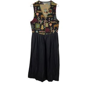 Vintage Carol Andersson 70's Tapestry Novelty Midi Dress Zip Front Sleeveless M